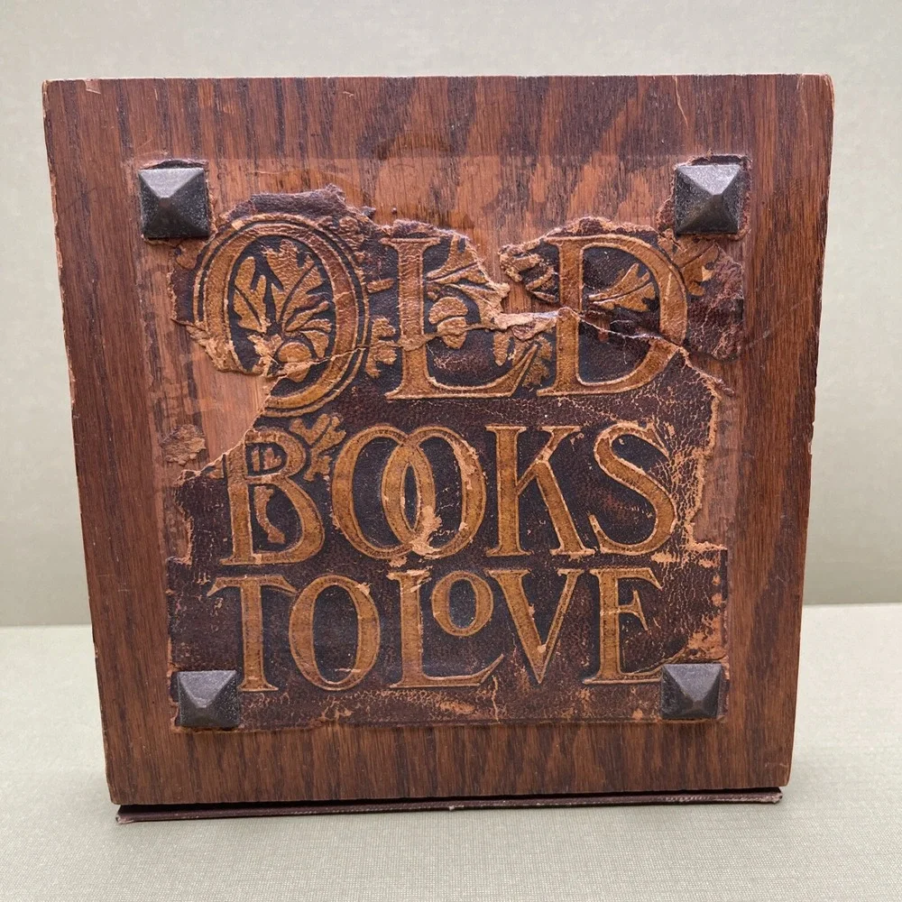 Vintage Arts & Crafts Bookend Leather Wood Oak‎ Old Book Love Unique Craftsman